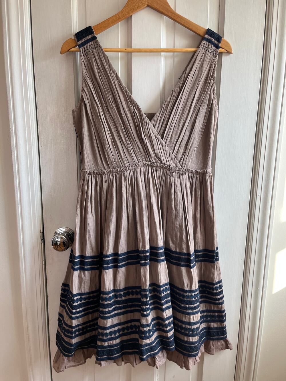 Project Alabama Artisanal Hand-Stitched Pleated Cotton Voile Dress Taupe XS